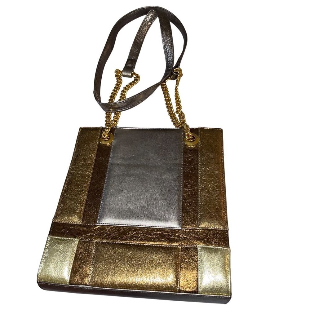 Rangoni of Florence Vintage Womens Shoulder Bag Gold Metallic Chain Leather